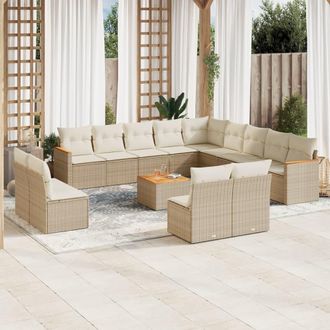 vidaXL Set Sof&aacute;s De Jard&iacute;n 14 Pzas Con Cojines Rat&aacute;n Sint&eacute;tico Beige Vidaxl