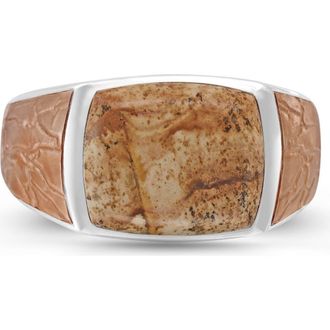 LuvMyJewelry Light Brown Picasso Jasper Sterling Silver Men Signet Ring at Nordstrom, Size 11