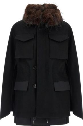 sacai Woljas met Bontinzet - Dames - Winterjassen - Zwart - S - Wol - Jassen