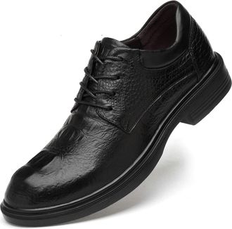 Generic Formal Oxford Shoes for Men Lace Up Round Toe Derby Shoes Top Layer Cowhide Low Top Non Slip Anti-Slip Block Heel Wedding(Black Crocodile Embossed,10.