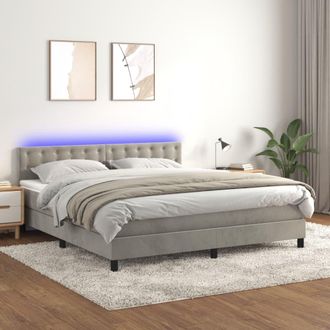 vidaXL Cama Box Spring Colch&oacute;n Y Led Terciopelo Gris Claro 180x200 Cm Vidaxl