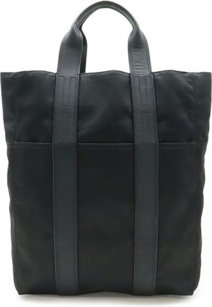 Herm&egrave;s Black Toile Chevron Handbag Tote Bag (Pre-Owned)