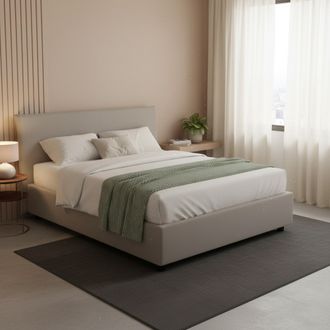 Dmora Dmora - Cama Matrimonial Dahmeta, Cama Contenedor Con Revestimiento De Tela, 100% Made In Italy, Apertura Frontal, Con Colch&oacute;n Cm 140x190 Incluido, Gr