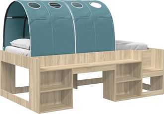 vidaXL Cama Con T&uacute;nel Con Estante 3 Uds. Roble Sonoma Y Azul Claro Vidaxl