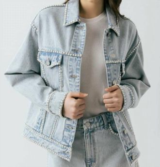 Blank NYC Tiebreaker Pearl Trim Denim Jacket In Blue