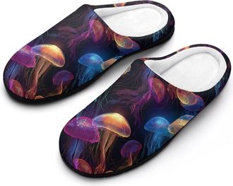 Generic Glowing Colors Jellyfish Funny Mens Cotton Slippers Soft Non-Slip Rubber Sole House Slipper Indoor Outdoor