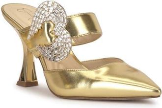 Jessica Simpson Favica Embellished Satin Slide Mule in Gold at Nordstrom, Size 6.5