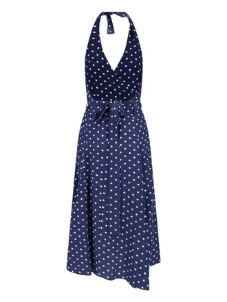 Parosh Polka Dot Silk Halterneck Dress - Navy