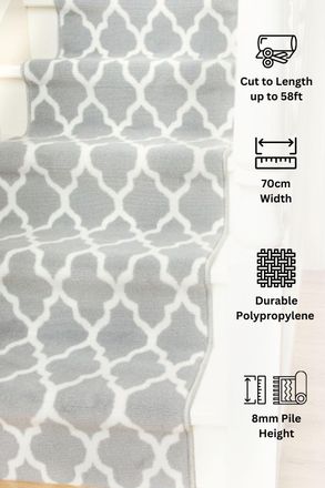 Kukoon Grey Trellis Cut to Measure Stair Carpet Runner Rug 70cm Wide | Size: 70 cm x 960 cm