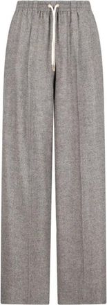 Celine Drawstring Broeken in Cashmere Flannel - Dames - Straight fit broeken - Grijs - 2XS - Leer - Broeken