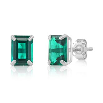 MAX + STONE 14k White Gold Solitaire Emerald-Cut Gemstone Stud Earrings (7x5mm)
