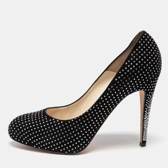 Brian Atwood Black Suede Crystals Embellished Pumps