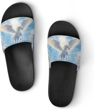 Generic Horse with Wings White Shower Shoes Slipper for Women Men Beach Slippers Quick Drying Non Slip Open-Toe Sandals