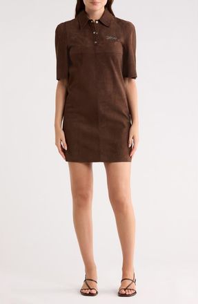 Longchamp Short Sleeve Suede Polo Dress in Ebony at Nordstrom Rack, Size 10 Us / 42 Fr