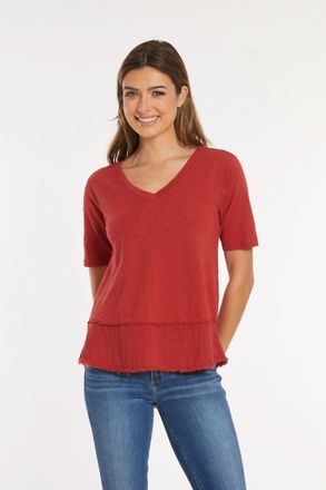 Mod-o-doc Half Sleeve Mixed Media Top In Spiced Cider
