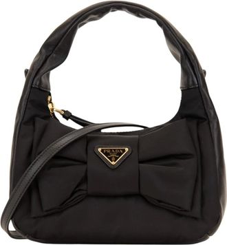 Prada Handbags, female, Black, Size: ONE SIZE Bow Shoulder Bag
