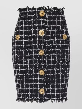 Balmain tweed midi skirt high waist buttons