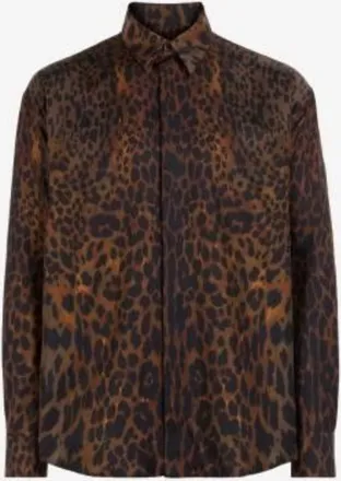 Roberto Cavalli Leopard Print Long-Sleeved Silk Shirt, Brand Size 46 ( US Size 36 )