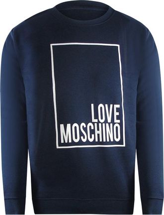 Moschino Mens Love Box Logo Navy Blue Sweatshirt Cotton - Size X-Large