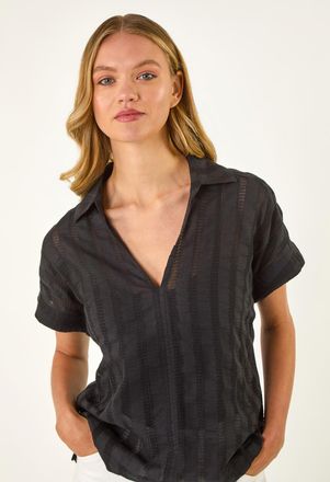 Roman Textured Collar V-Neck Top