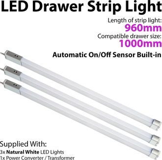 Loops 3x 1000mm LED Drawer Strip Light AUTO ON/OFF PIR SENSOR Kitchen Cupboard Door