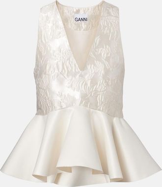 Ganni Peplum satin cloqué top