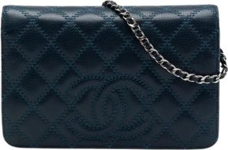 Chanel Pre-owned Wallet on Chain - Dames - Vintage Schoudertas - Blauw - ONE Size - Leer - Vintage