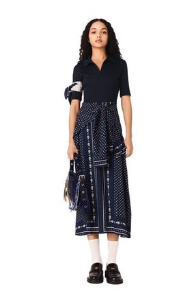 Maje Patterned mixed-material dress in Navy Dot Bandana Print at Nordstrom, Size 40 Eu