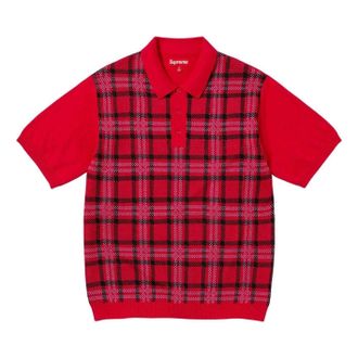 SUPREME Plaid Knit S/S Polo Red SUP-SS24-239