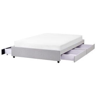 Beliani Beliani - Cama Con Cajones Sin Cabecero De Tela 140 X 200 Cm Dise&ntilde;o Vintage Con Almacenaje Gris Claro Prades