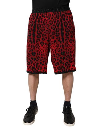 Dolce & Gabbana Mens Leopard Print Casual Shorts - Red viscose - Size EU 50 (Mens)