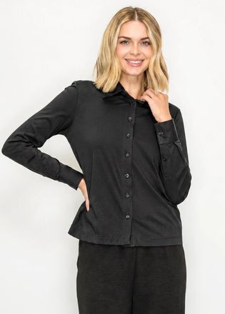 YAL New York Black Cotton Button-Front Shirt