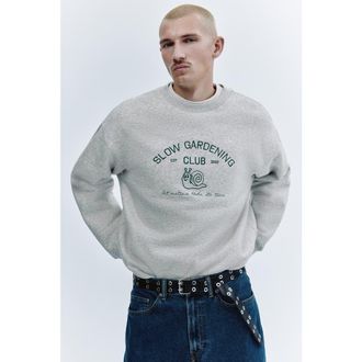 H&M Relaxed Fit Embroidery-motif Sweatshirt in Gray/slow Gardening Club at Nordstrom, Size Xx-Large