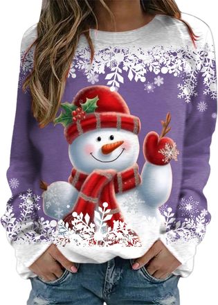 Generic Christmas Sweatshirt for Women Holiday Jumper Ladies Funny Xmas Snowman Print Tunic Tops Long Sleeve Crew Neck Pullover for Teen Girls T Shirts Winter