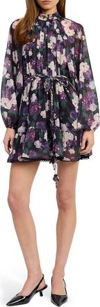 En Saison Jasmine Floral Long Sleeve Chiffon Minidress in Black Purple Mauve at Nordstrom Rack, Size X-Small