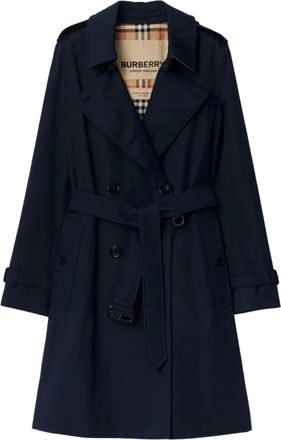 Burberry mid-length Kensington Heritage trench - women - Organic Cotton/Cotton/Cotton/Viscose/Calf Leather - 10 - Blue
