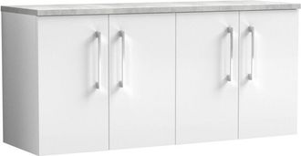 Nuie Arno Wall Hung 4-Door Vanity Unit with Bellato Grey Worktop 1200mm Wide - Gloss White - Nuie