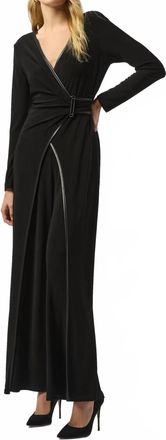 Joseph Ribkoff Faux Leather Trim Wrap Jumpsuit In Black