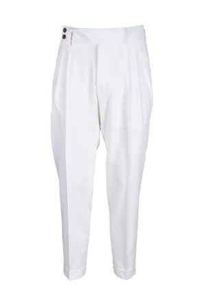 SUITHOMME Tailored White Trousers with Cropped Design and Subtle Pleating