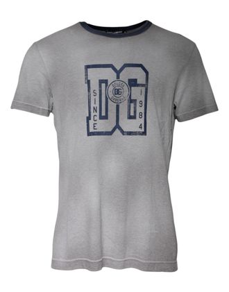 Dolce & Gabbana Mens Gray Logo Print Cotton Crew Neck T-Shirt