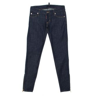 Dsquared2 Indigo Dark Wash Denim Crystal Embellished Badge Detail Tapered Jeans