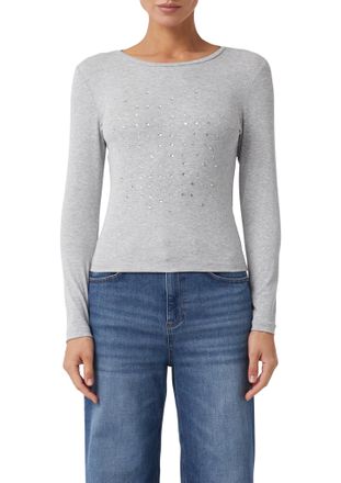 Comma Longsleeve, Damen, Gr. 34, grau melange, Single Jersey, Obermaterial: 95% Viskose, 5% Elasthan, COMMA CASUAL IDENTITY, meliert, normal h&uuml;ftbedeckend, 