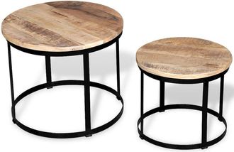 vidaXL Two Piece Coffee Table Set Rough Mango Wood Round 15.7/19.7, 244006