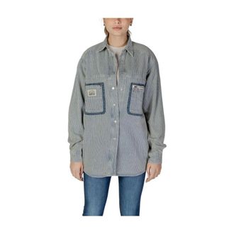 Replay Shirts, female, Blue, Size: XS Striped Oversized Shirt with Pockets