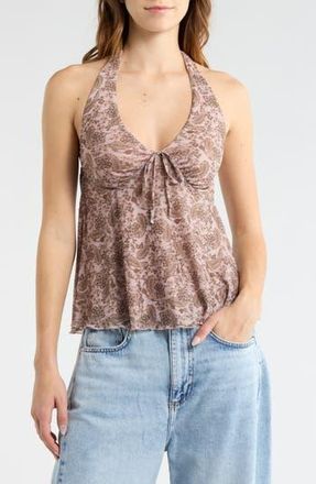 Madden Girl Babydoll Mesh Halter Top in Paisley Brown Combo at Nordstrom Rack, Size X-Large