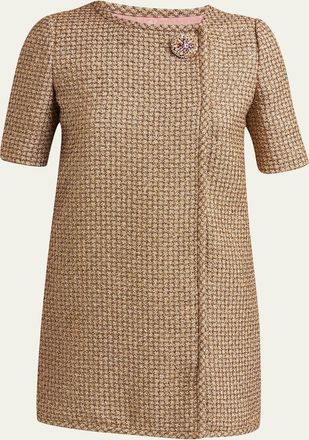 Valentino Garavani Crystal Metallic Tweed Short-Sleeve Mini Dress