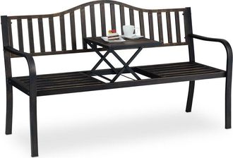 Relaxdays Relaxdays Banco Jardín con Mesa Plegable, 3 Plazas, Estable, Decoración Jardín Exterior, 89x150x58,5 cm, Negro y Bronce