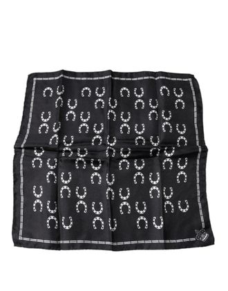 Dolce & Gabbana Mens Black Horseshoe Silk Square Handkerchief Scarf