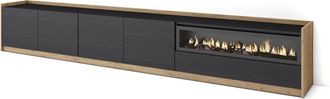 Skraut Home Skraut Home - Mueble Tv, Televisi&oacute;n, 310x37x50cm, Para Tv Hasta 80, Chimenea El&eacute;ctrica, Negro Y Roble