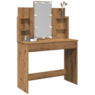 Berkfield Home Dressing Table with LED Lights Artisan Oak 96x40x142 cm in Brown | Size: 96 x 40 x 142 cm